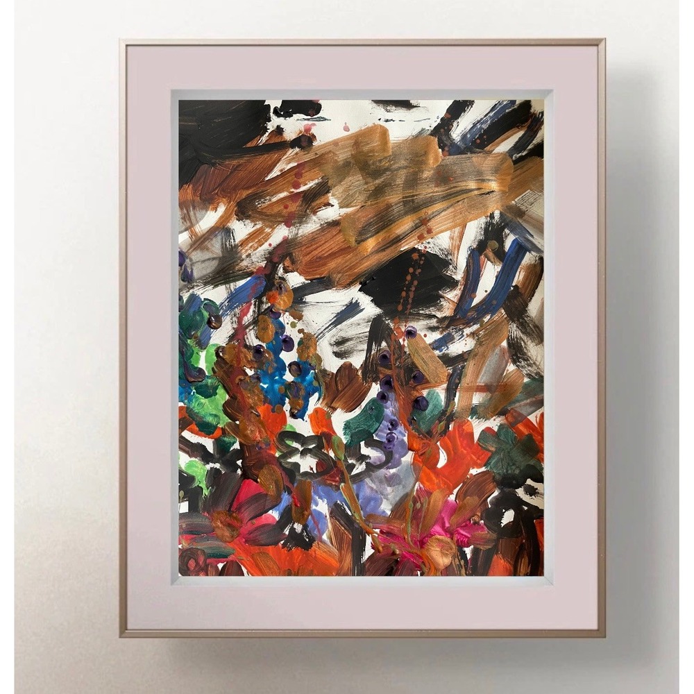 OMAN Artist Abstract Floral Painting Flowers Garden Nature Field Art 8.5x11